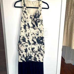 Nicolle Miller body con black and white dress with black sheer on bottom stretch